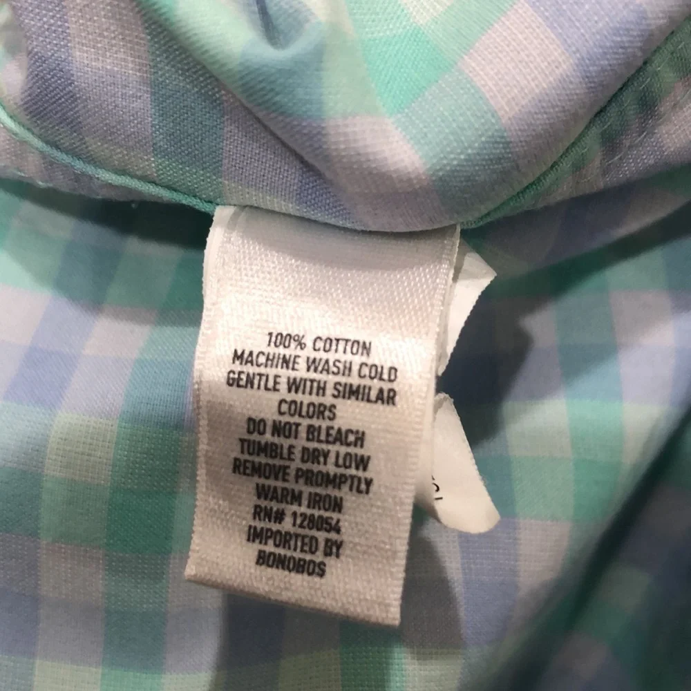 Bonobos Button Down Slim Fit Shirt Size XL Short Pastel Blue Green Gingham